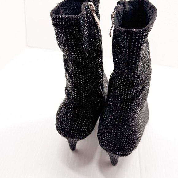 Azalea Wang Nerola Black Rhinestone Ankle Boots Size 10 Pointed Toe Kitten Heel - Picture 10 of 13